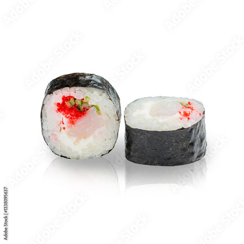 Wallpaper Mural Japanese maki roll with shrimp and caviar, on a white background, isolated. Torontodigital.ca