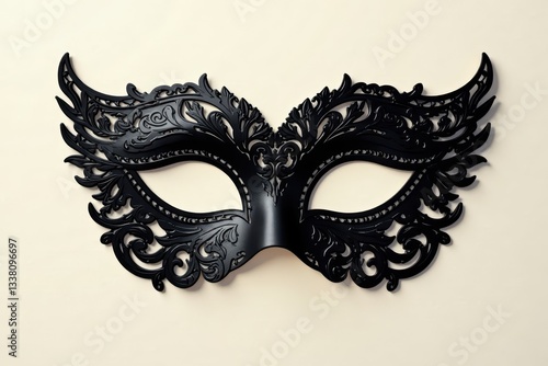 Intricate opera mask cutout; black, elegant design, celebration, item