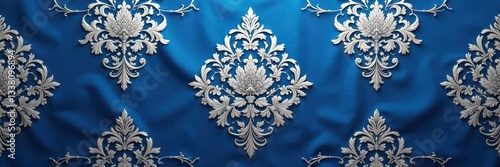 Intricate silver damask on a blue background Perfect for elegant spaces , illustration, home decor
