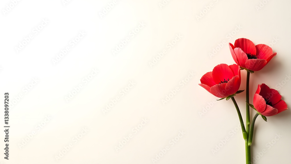 White background decorated with red poppies White background decorated with red poppies