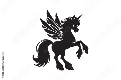 Set of cartoon style fairy horse Silhouette icon , isolated on a white background