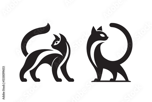 Set of cartoon style Cat Silhouette icon , isolated on a white background
