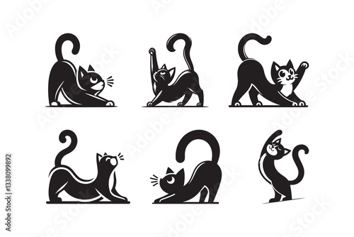 Set of cartoon style Cat Silhouette icon , isolated on a white background