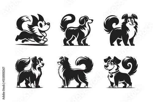 Set of cartoon style Dog Silhouette icon , isolated on a white background