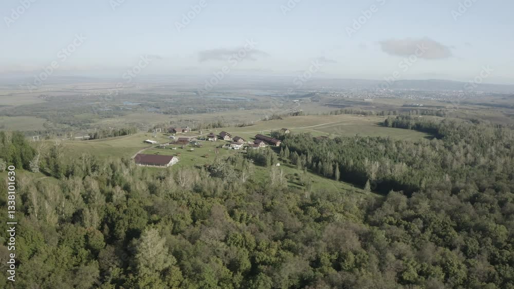 Vast serene forest and quiet valleys dotted with trees aerial view. Rural ecosystem radiates protection tranquility in addition to exploration Vast serene forest and quiet valleys dotted with trees aerial view. Rural ecosystem radiates protection tranquility in addition to exploration
