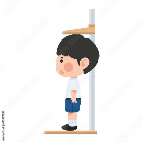 Cute little boy children measuring heigh
