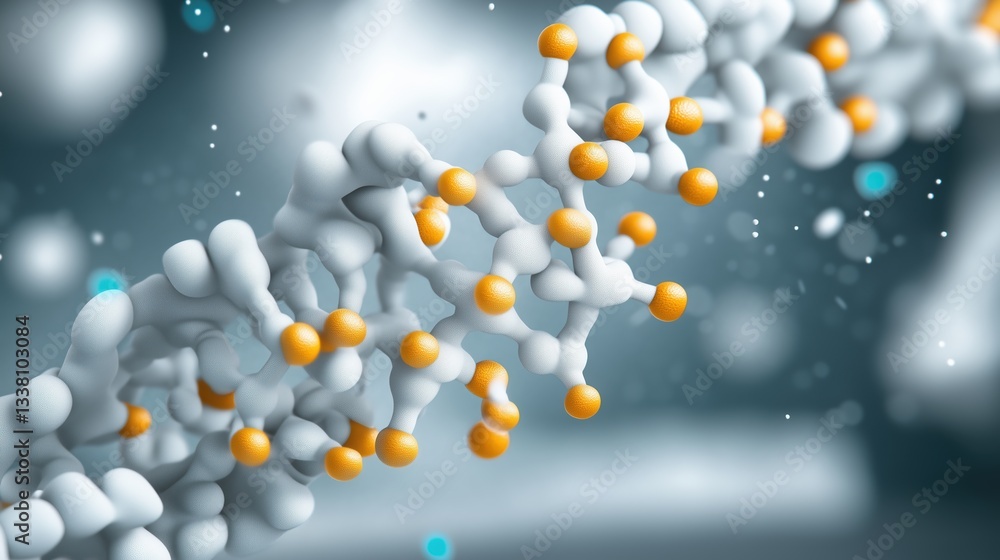 3D DNA structure with white and yellow molecular connections. Genetics and biomedical research 3D DNA structure with white and yellow molecular connections. Genetics and biomedical research