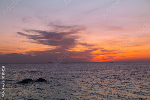 Beautiful Pink Clouds Sunset from the Sea