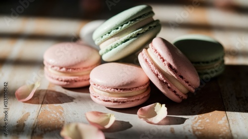 Exquisite Pastel Macarons in a Warm Kitchen - Generative AI