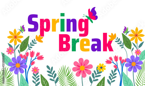 Spring Break background banner or poster design template. observed every year in  April. Holiday concept. Use to any Template, card, poster, placard, template.