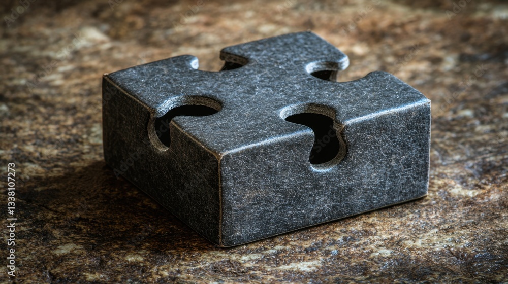 A unique, dark stone piece with puzzle-like cutouts, resting on a textured surface, showcasing a blend of natural material and abstract design. A unique, dark stone piece with puzzle-like cutouts, resting on a textured surface, showcasing a blend of natural material and abstract design.