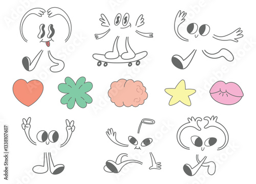 Funny groovy character creator, mascot parts, whimsical character design