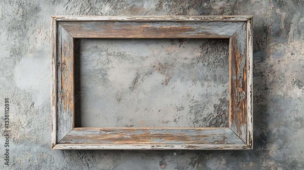 Rustic wooden frame on textured gray background for creative presentation