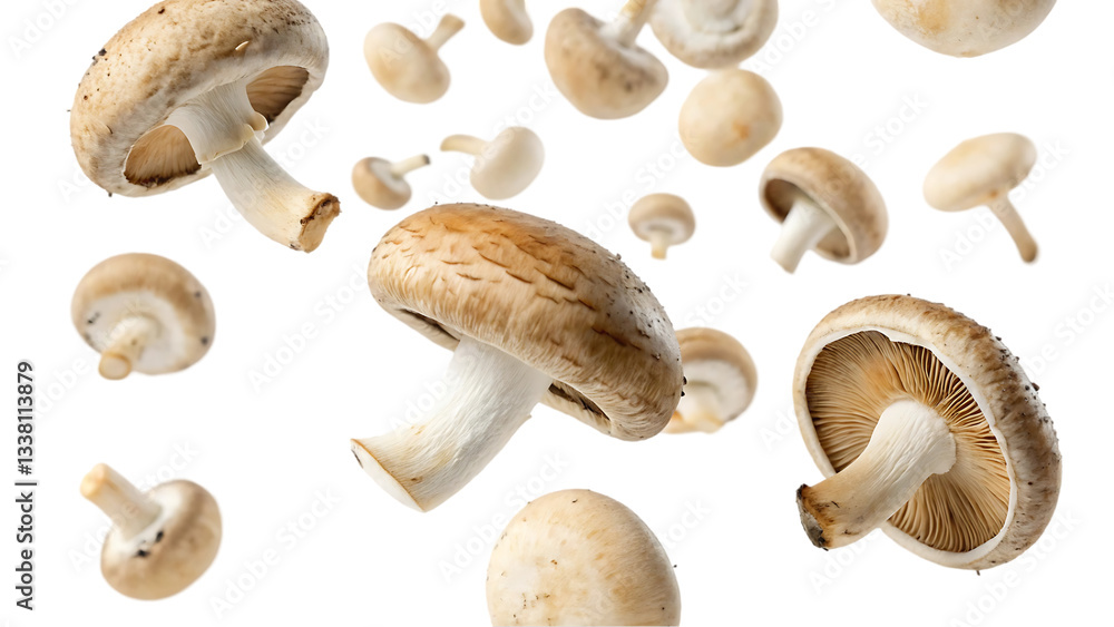 mushrooms falling white surface mushrooms falling white surface