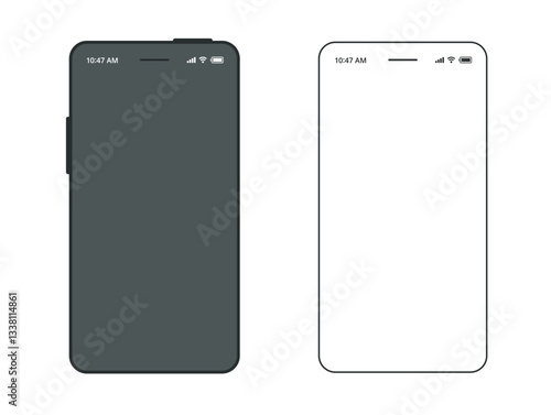 Cell phone mockup frame line stroke outline simple icon vector blank screen for showing mobile app ui interface set, smartphone cellphone template mock up with status bar, cellular telephone empty