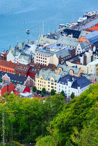 Bergen, Norway aerial view with colorful houses