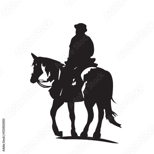 A horse's rider is a minimalist black silhouette sign. Vector illustration