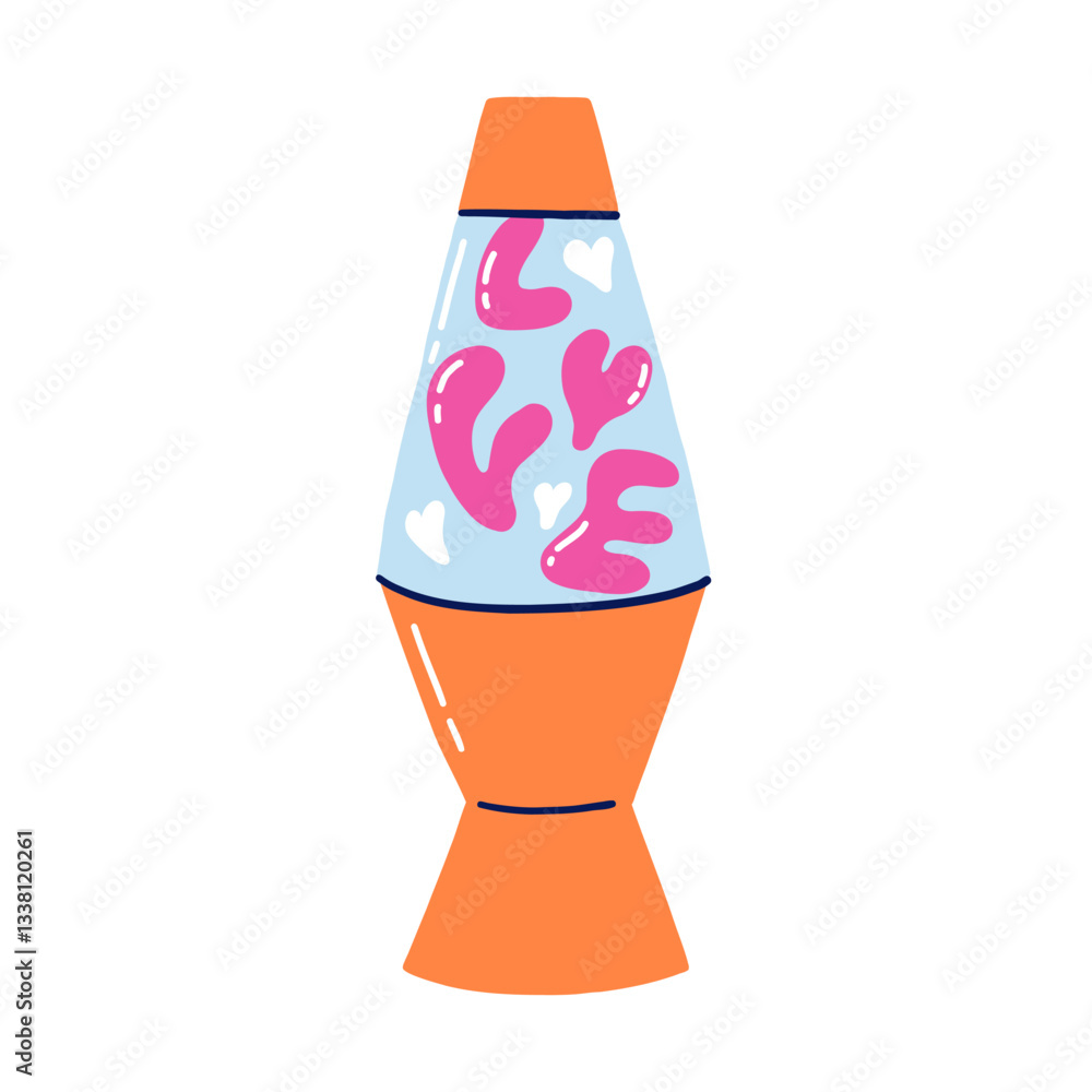Valentine Lava Lamp with Magma Love. Groovy Y2K 90s Home Living Interior Decor. Vector Illustration Valentine Lava Lamp with Magma Love. Groovy Y2K 90s Home Living Interior Decor. Vector Illustration