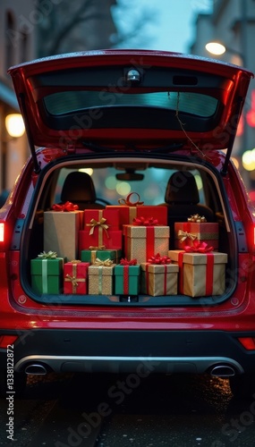 Wallpaper Mural Overflowing car trunk, vibrant Christmas gifts, post-shopping spree , bright, shopping Torontodigital.ca