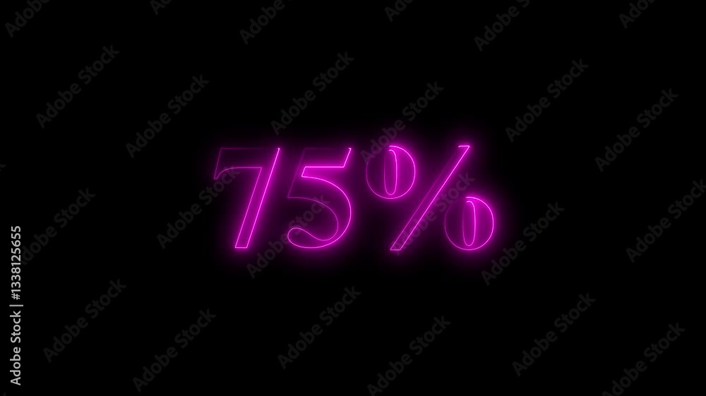 75 percent neon glowing sign on black background loop animation.
75 percent neon glowing sign on black background loop animation.