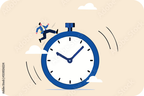 businessman running over a giant timer clock for Time Management concept