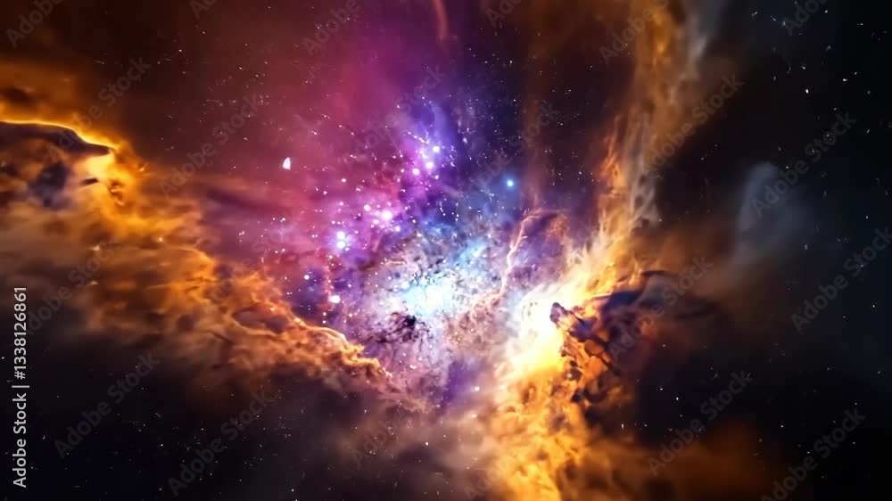 Colorful nebula illuminated by distant stars in the vastness of outer space during nighttime Colorful nebula illuminated by distant stars in the vastness of outer space during nighttime