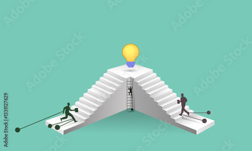 A businessman runs with a portfolio, overcoming difficulties and problems in business. Vector illustration