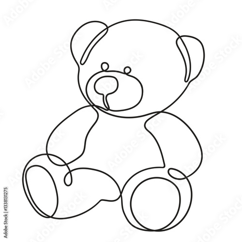 One line drawing. Children's toy teddy bear isolated on white background.