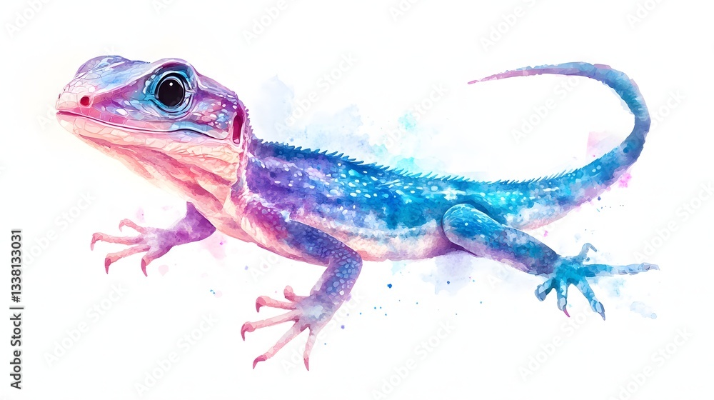 Naklejka premium Watercolor Painting of a Vivid Blue Lizard