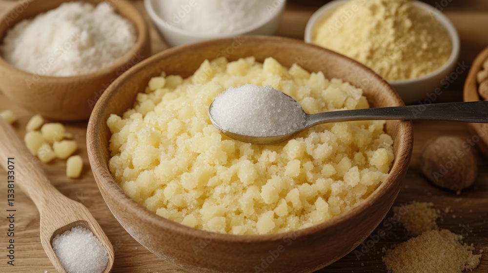 Close-up of a teaspoon measuring salt over a bowl of dough ingredients Close-up of a teaspoon measuring salt over a bowl of dough ingredients