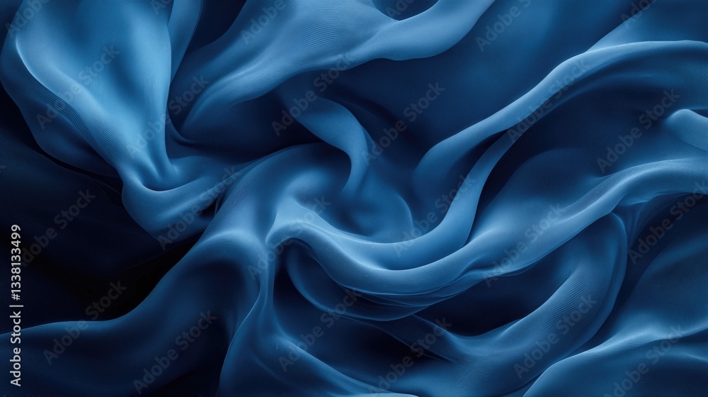 Obraz premium Fluid Blue Elegance: A mesmerizing close-up of flowing blue fabric, its silky textures and graceful folds captured in stunning detail, evoking a sense of movement and serenity.