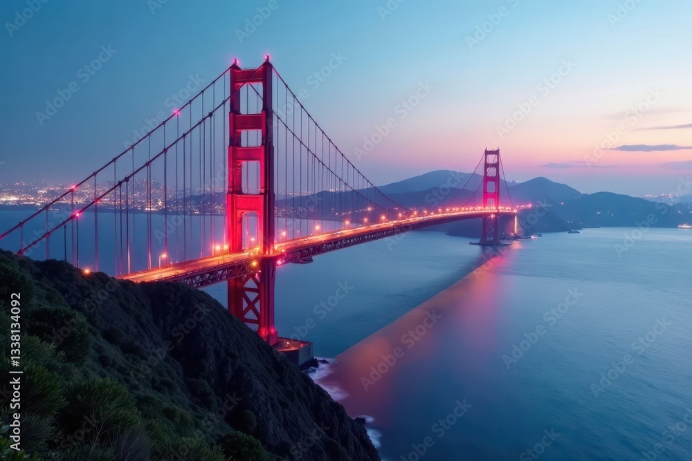 Fototapeta premium Sleek suspension bridge connecting continents , cityscape, steel