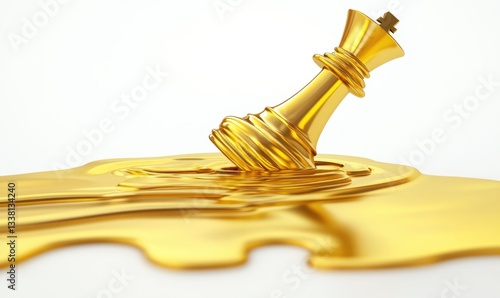 Fallen gold king chess piece in puddle, loss concept