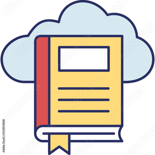 Cloud Book Icon – Color Outline Vector for Online Learning & Digital Library

