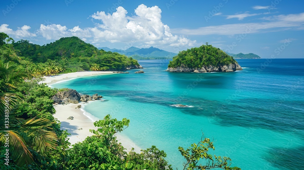 Naklejka premium Stunning aerial view of tropical island paradise with pristine beach