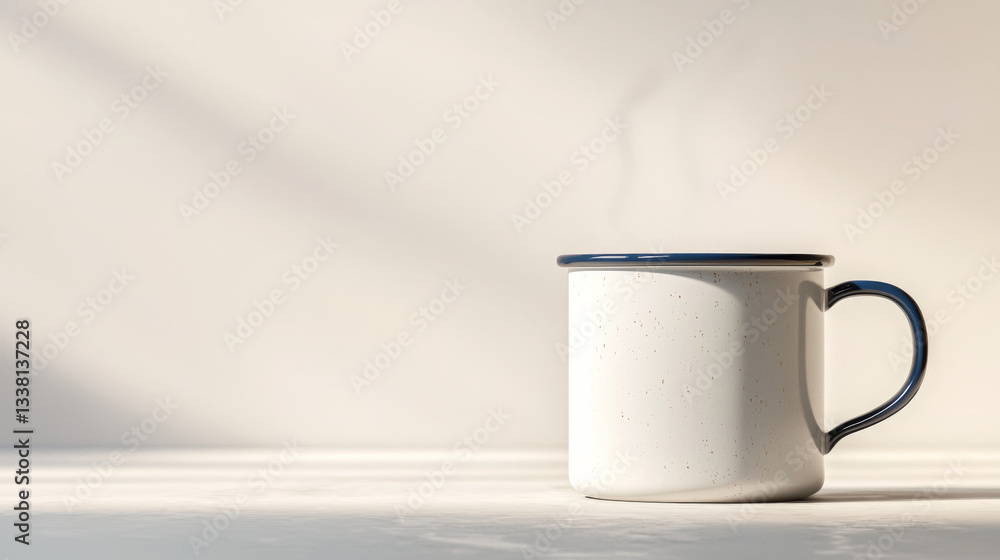 Elegant White Mug with Blue Rim and Handle Elegant White Mug with Blue Rim and Handle