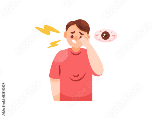 a man rubbing his eyes because it itches and hurts. sore eyes, red eye disease due to irritation or infection. feeling uncomfortable. health problems. gesture and expression. character illustration