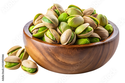 Wallpaper Mural Pistachio Paradise: A wooden bowl overflowing with fresh, vibrant pistachios. These delectable nuts, showcasing their unique green hue and open shells. Torontodigital.ca