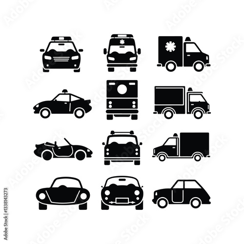 Car icons set. The car from different sides. Side view, back, front, bottom, inside. linear icon Car icon Car icon set in linear style. Transport symbol. Vector illustration. car icon 