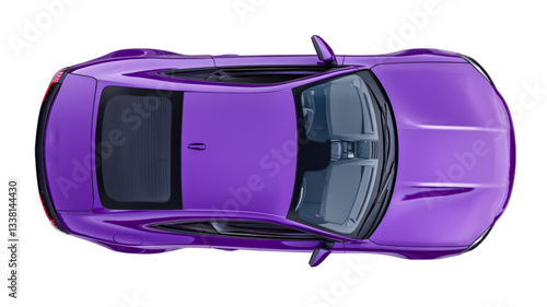 Modern purple sports car seen from above on transparent background