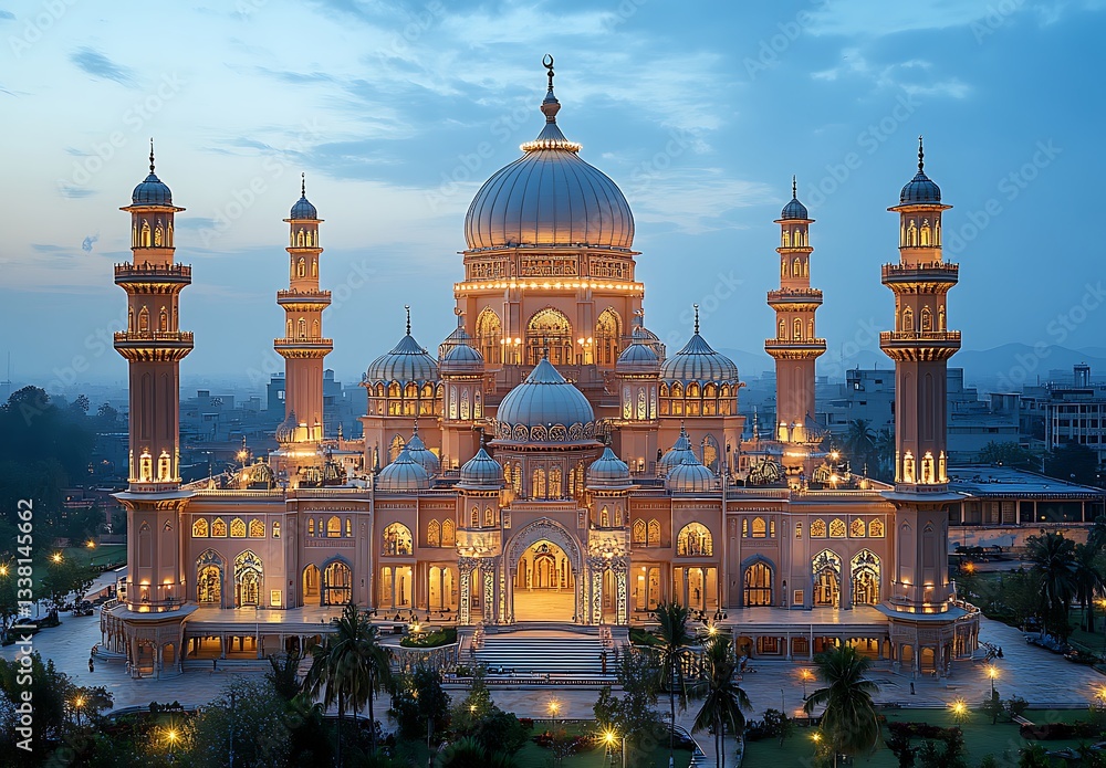 Naklejka premium Magnificent Mosque Illuminated at Twilight