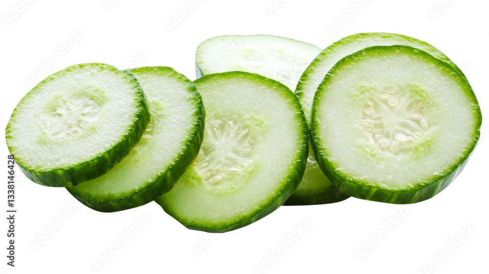 Sliced cucumber showing freshness and healthy eating on transparent background Sliced cucumber showing freshness and healthy eating on transparent background