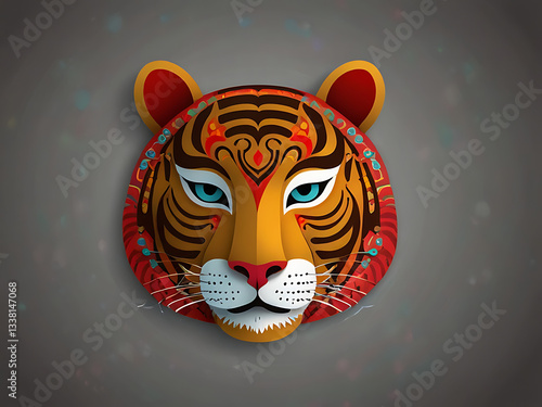 illustration of Bengali New Year Pohela Boishakh paper tiger mask for East Indian