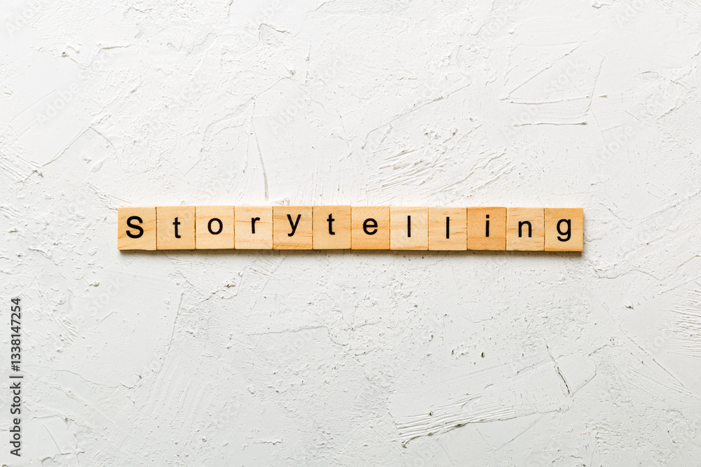 Obraz premium storytelling word written on wood block. storytelling text on table, concept
