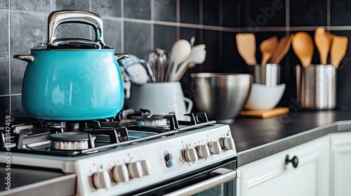 White -liter countertop oven with a stainless steel handle, sitting beside a mixing bowl