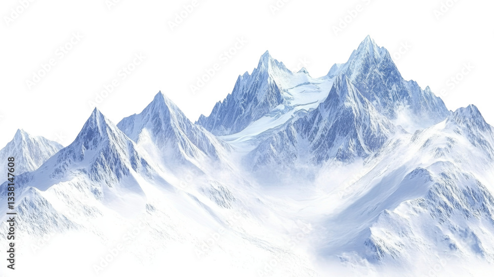Snowy mountain range with transparent background creating a winter wonderland Snowy mountain range with transparent background creating a winter wonderland