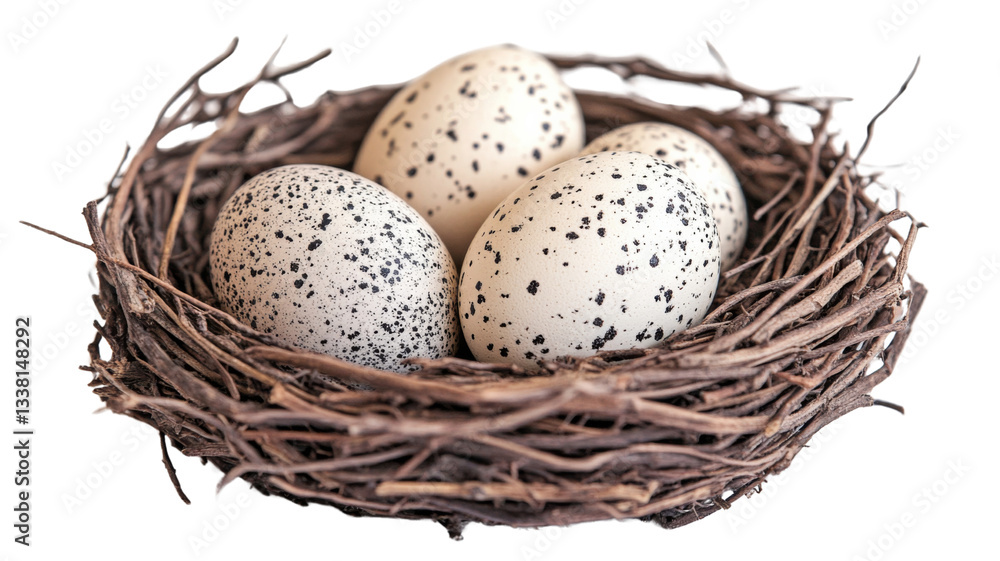 Three spotted eggs resting in bird nest on transparent background Three spotted eggs resting in bird nest on transparent background