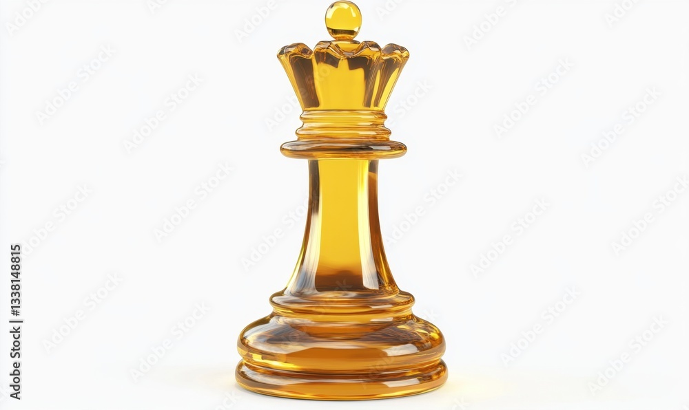 Glass queen chess piece on white background for strategy concepts Glass queen chess piece on white background for strategy concepts