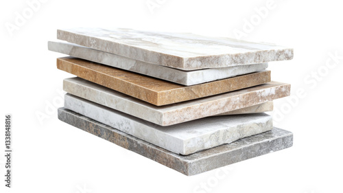 Stack of floor tiles showing different colors and textures on transparent background © Fly Frames