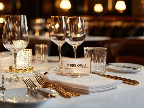 Elegant dining table set for a special occasion, showcasing reserved seating.